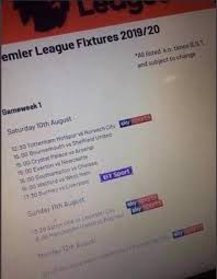 View the 380 premier league fixtures for the 2021/22 season, visit the official website of the premier league. Premier League 2019 20 Fixtures Leaked Before Official Release Reveal Liverpool Arsenal Manchester United Tottenham And Chelsea S Opening Day Opponents