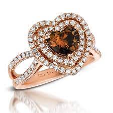 Heart Shaped 1 45 Carat Chocolate Diamond Center Framed With 55 Carats Chocolate Diamond Ring Chocolate Diamond Ring Engagement Heart Shaped Engagement Rings