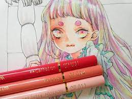 2 色鉛筆でお肌と髪の毛を重ね塗りしてみました ssぬりえより 塗り絵日記 色鉛筆 イラスト 色鉛筆 塗り絵