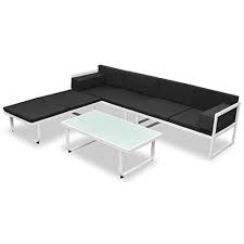 Vidaxl Canapes De Jardin 13 Pcs Textilene Aluminium Noir Blanc Salon De Jardin Table Et Chaises De Jardin Canape Jardin Meubles De Patio En Osier