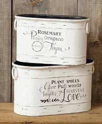 Farmhouse White Plant Smiles Herbs Tins Oval Storage Garden Bins 2 Pc Cottage Undisclosed Primitive Decorating Country Primitive Decorating Country Decor