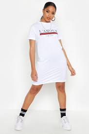 L Amour Oversized T Shirt Dress Boohoo In 2020 Oversized T Shirt Dress Shirt Dress White Shirt Dress