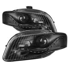 Black 2006 2008 Audi A4 S4 B7 R8 Style Led Drl Halogen Type Projector Headlights Headlamps Replacement Both Driver Passenge Audi A4 Projector Headlights Audi