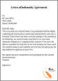 Letter of responsibility for damages. Letter Of Indemnity Template Format Sample Example