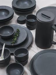 A beautiful addition to your kitchen decor and home decor. Minimal Handmade Black Stoneware Ceramic Dinner Plates And Bowls