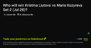 July 25, 2026: Kristina Liutova vs Maria Kozyreva: Set 2 Winner Tennis Prediction Market