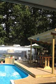 Put Our Airstream Out By The Pool Nice Poolhouse Pool Houses Pool Pool House