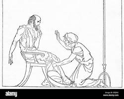 Image of Odyssey Book 19 classical art Odysseus recognition by Eurycleia scar