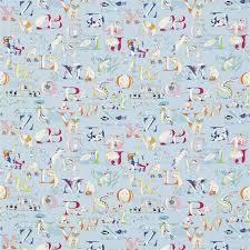 Product information barney is still here for the kids as they enjoy . Alphabet Zoo Powder Blue By Sanderson Made To Measure Curtains 223912 Britannia Rose