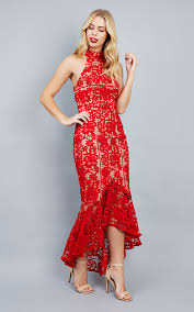 Jaq Red Lace Dress With Dipped Hem Jarlo Silkfred
