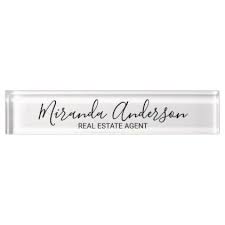 Modern Script Black And White Desk Name Plate Zazzle Com Desk Name Plates White Desks Name Plate