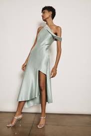 Sea Green Silk Charmeuse Off The Shoulder Slip Dress In 2020 Casual Silk Dresses Green Silk Dresses Charmeuse Dress