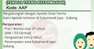 Info loker apoteker yang selalu update. Lowongan Kerja Asisten Apoteker Apotek Sinar Farma Penempatan Subang Juli 2020 Info Loker Bandung 2021