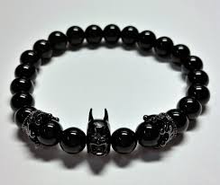 Bead Bracelet Clipart Black And White Natural Gemstone Bracelet Polished Black Agate Beads Gunmetal Batman Head Crown Spacer Charms With Small Diamon Gemstone Bracelet Natural Gemstones Gemstones