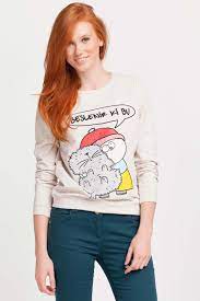 Bej Kadin Baskili Sweatshirt 215987 Kadin Svetsortler Bej