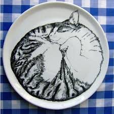 Items Similar To Hand Drawn Serving Plate Cat Sleeping On Etsy Cat Sleeping Plates Serving Plates