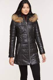 Maria Lambskin Leather Coat With Fur Trim And Detachable Hood Leather Coat With Fur Leather Coat Fur Trim