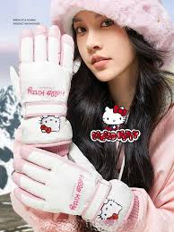 Sanrio Hello Kitty Winter Outdoor Windproof Thickened Warm Gloves Touch  Screen Kawaii Anime Kuromi Cute Pochacco Toys for Kids