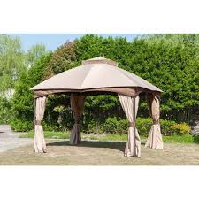 Hampton Bay Turnberry 10 Ft X 12 Ft Gazebo With Mosquito Netting And Private Curtain Patio Gazebo Backyard Gazebo Portable Gazebo