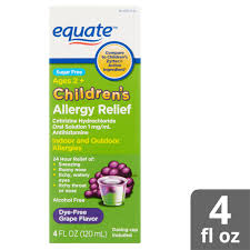 equate childrens dye free grape flavor allergy relief oral solution 1 mg ml ages 2 4 fl oz