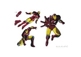 iron man, tony stark, avengers (series), disk wars avengers, marvel,  absurdres, highres, official art, translation request, 1boy, armor,  character sheet, flying, full armor, full body, helmet, multiple views,  power armor, short hair -