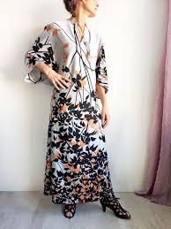 Black And Orange Dress Vintage Judy Gail Montreal Loungewear Loungees 1970 S Bohemian Kaftan Grey Black Orange Maxi Dress Long Cocktail Party Dress With Leaves Orange Maxi Dress Black And Orange Dress Long Maxi Dress