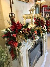 Christmas Garland Gorgeous Red Poinsettia Garland Free Etsy Christmas Mantel Decorations Christmas Garland Christmas Decorations