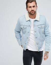 Asos Fleece Lined Denim Jacket In Light Wash Borg Lined Denim Jacket Lined Denim Jacket Leather Jacket Men
