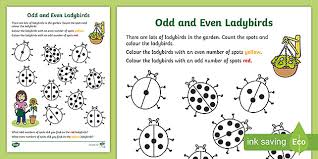 Your first grader will do counting, coloring and writing while learning about odd and even numbers. Odd And Even Numbers Ladybirds Colouring Worksheet