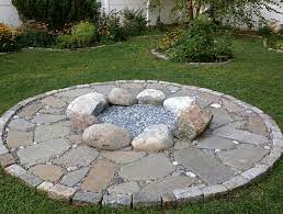 Fire Pit With Beach Pebbles Boulders And Blue Stone Firepit Pebbles Stone Outdoor Garden Diy Fire Pit Backyard Fire Pit Materials Stone Fire Pit