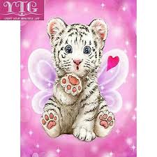 Diamond Embroidery Cartoon Tiger Full Diamond Painting Animal Cross Stitch 5d Needlework Round Rhinestone M Cute Animal Drawings Cute Animals Cute Baby Animals