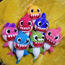 Learn To Make All 7 Baby Shark Family Members Amigurumi Etsy Shark Family Baby Shark Crochet Patterns