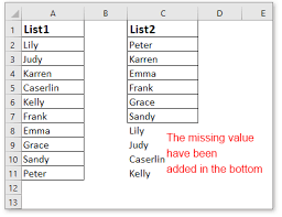 Compare Two Columns And Add Missing Values In Excel