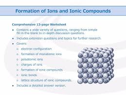 Ionic compounds containing polyatomic ions please complete the following table. Formation Of Ions And Ionic Compounds Worksheet Teaching Resources