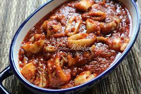 Sambals served with rice can also constitute a standalone meal, such as this spicy squid sambal. Sambal Tumis Sotong Azie Kitchen