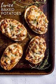 Twice Baked Potatoes Recipe With Bacon And Caramelized Onions Recipe Twice Baked Potatoes Baked Potato Recipes Recipes