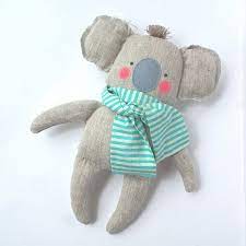 Koala Toy Plush Baby Toy Koala Linen Toy Cuddly Cute Baby Koala Neutral Color And Mint Baby Shower Birthday Gift Baby Plush Toys Baby Toys Handmade Toys