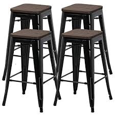 Metal counter height stools with wood seat. Yaheetech 26inch Barstools Set Of 4 Counter Height Metal Bar Stools Indoor Outdoor Stackable Bartool Industrial With Wood Seat 331lb Black Buy Online In Bahamas At Bahamas Desertcart Com Productid 58307108