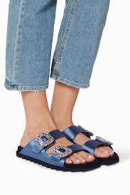 Shop Luxury Roger Vivier Blue Crystal Embellished Birkenstock Sandals Ounass Uae Roger Vivier Shoes Roger Vivier Vivier