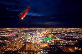 Las Vegas Skyline From The Sky At Night Las Vegas Southwest Airlines Vegas Skyline