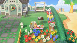 The rest of my island is a disaster, but here's my rainbow garden entrance! My Garden Area Animal Crossing New Horizon Animal Crossing New Horizons Design Inspiration