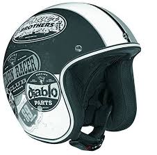 Open Face Helmet With Old Skool Graphic Flat Black