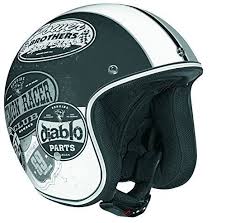 open face helmet with old skool graphic flat black