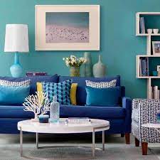 While blue and turquoise are standard fare for coastal color schemes, bright colors with warmer tones also have a place. The Top 37 Blue Living Room Ideas Interior Home And Design