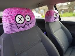 Funny Face Car Head Rest Covers Pattern Only Etsy In 2020 Crochet Car Crochet Car Head