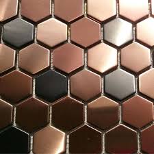 Black And Gold Kitchen Tiles Copper Accent Tile Contest Hexagon Mosaics Tile Copper Rose Gold Color Black Stainless Steel Kitchen Co Hexagonal Mosaic Hexagon Mosaic Tile Metal Mosaic Tiles