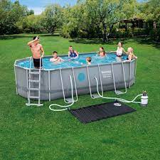 Discover savings on ground oval pools & more. Bestway 18 X 9 Ft Steel Oval Frame Pool With Sand Filter Pump Solar Powered Pool Pad And Cover Costco Uk