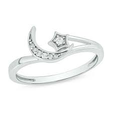 Shop all the designer jewelry collections at zales! 1 20 Ct T W Diamond Crescent Moon And Star Ring In 10k White Gold Zales
