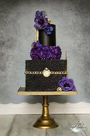 Black And Gold Wedding Cake Elegant Black Gold Purple Cake Black And Gold Cake Purple Cakes Birthday Purple And Gold Wedding