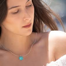 Blue Opal Jewish Star of David Pendant With Crystal Encrusted Open Center,  Blue Opal Magen David Necklace, Opal Star Necklace
